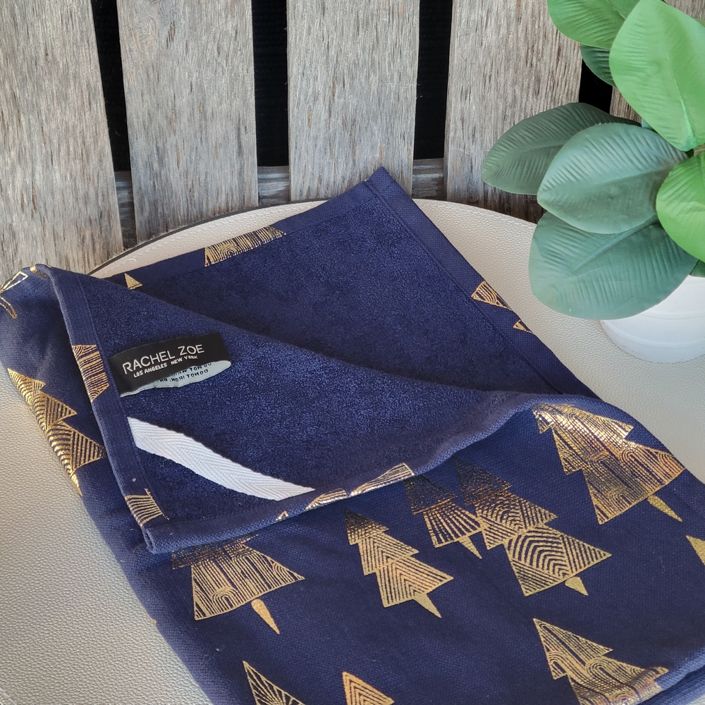 Rachel Zoe Navy With Gold Trees Hand Towel - Picture 2 of 3